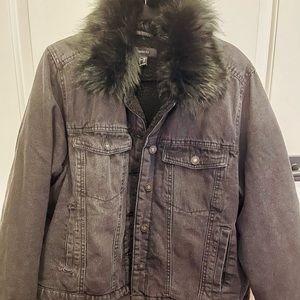 Plus Size Forever 21 Faux Fur Black Denim Jacket with Sherlling Lining